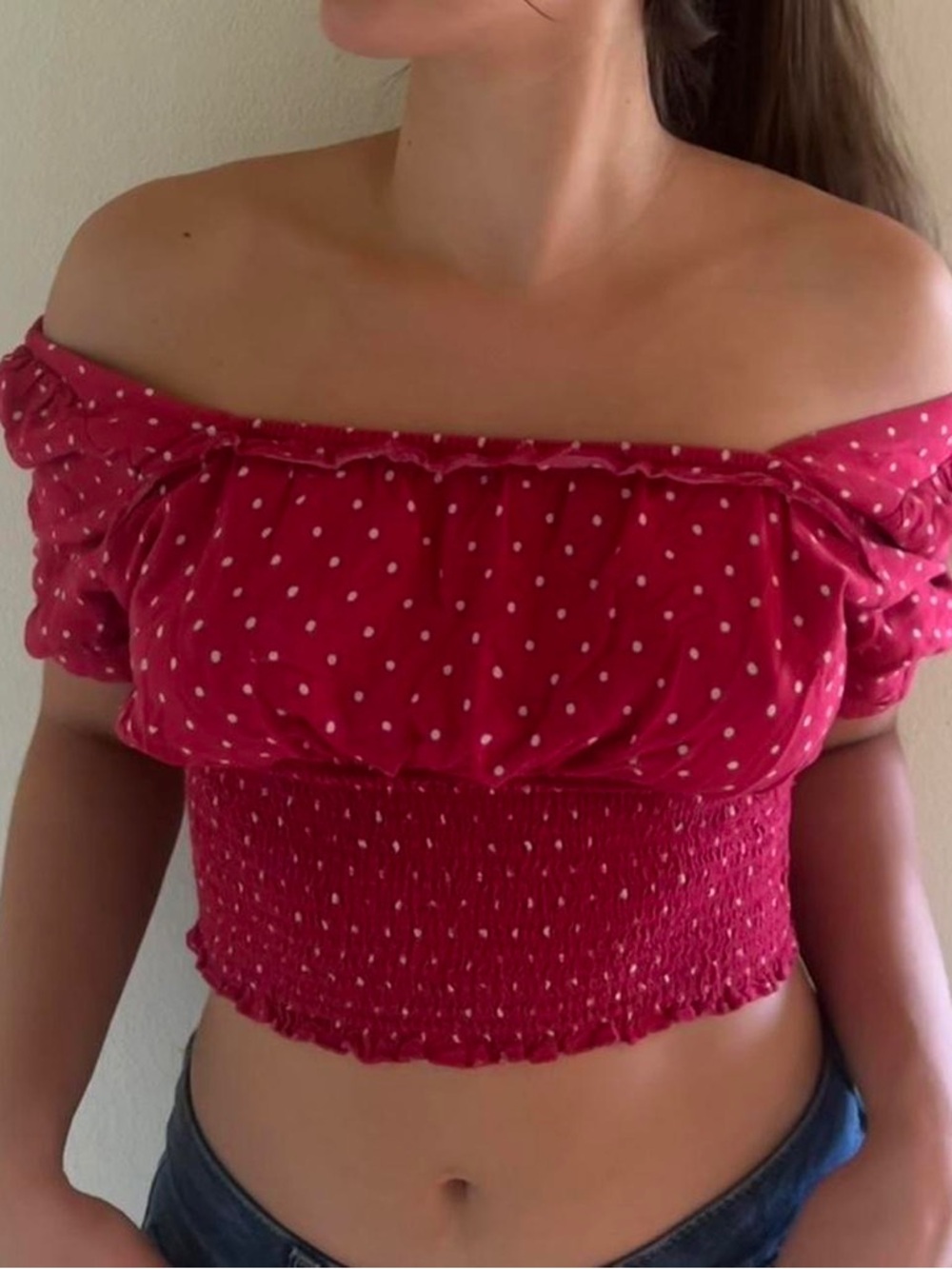 Red Polka Dot Off-Shoulder Top